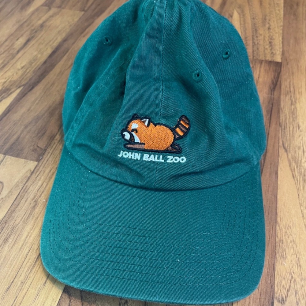 John Ball Zoo Red Panda Hat Green Cotton Adjustable Strapback Dad Cap OSFM